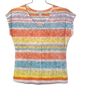 Coldwater Creek Striped Burnout Cap Sleeve Shirt